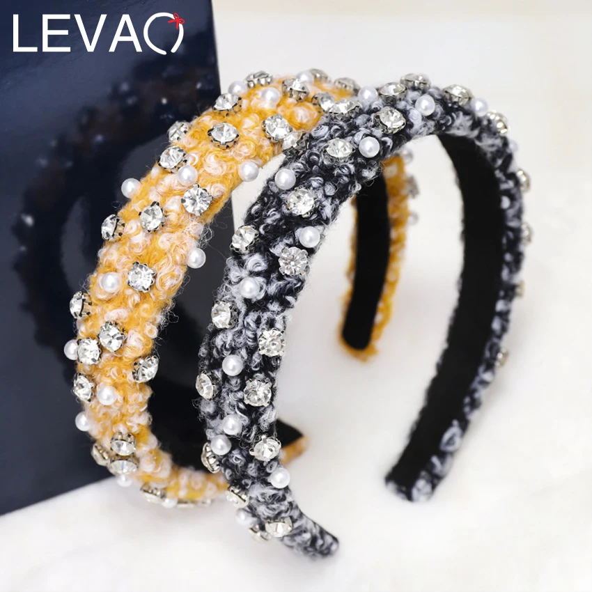 Levao Boutique повязка на голову с жемчугом и стразами для женщин аксессуары для волос модная лента для волос из овечьей шерсти ободок для головы обруч для волос головной убор