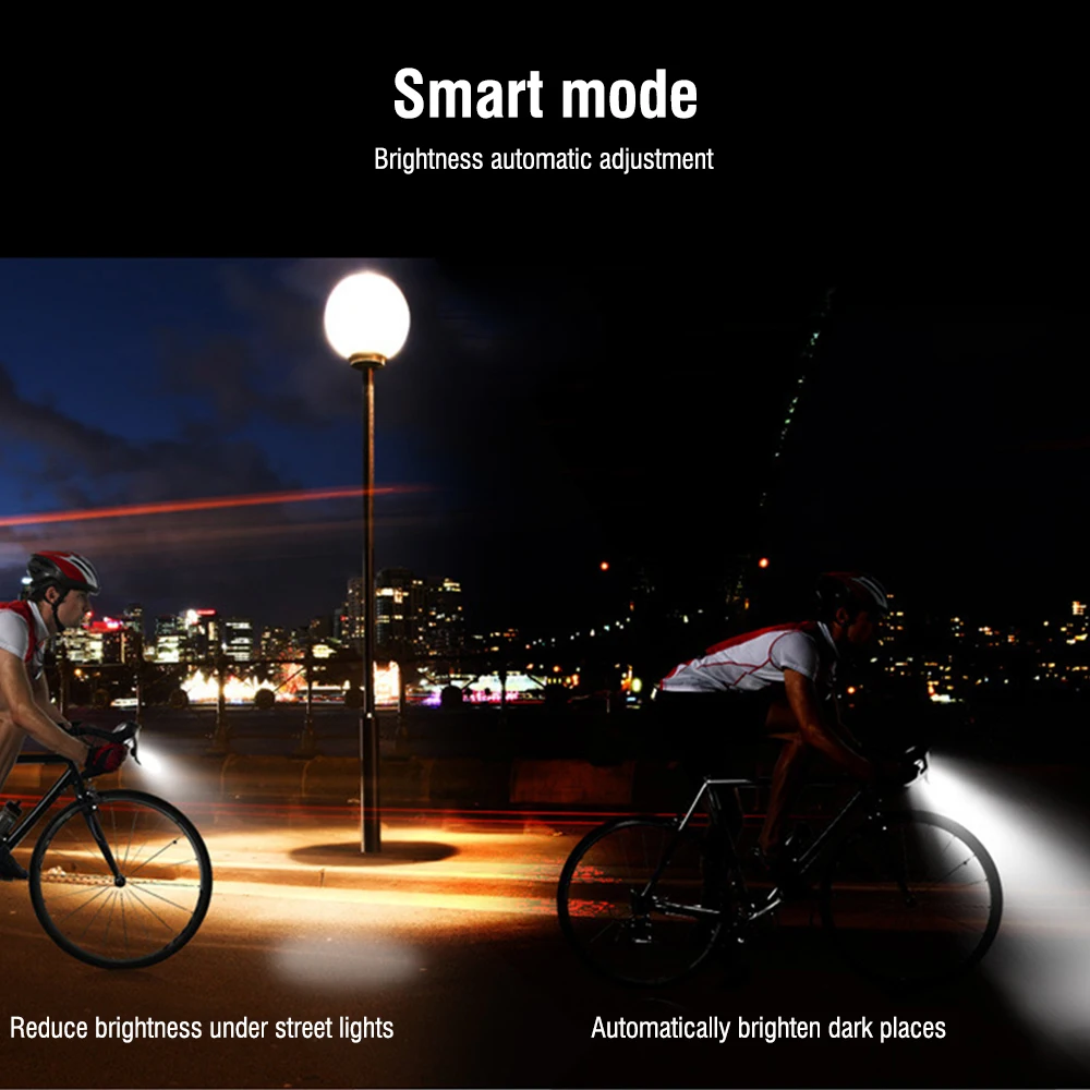 

BORUiT 2000mAh Bike Light Smart Induction Bicycle Front Light Rechargeable LED Headlight With Horn 800 Lumen Cycling FlashLight