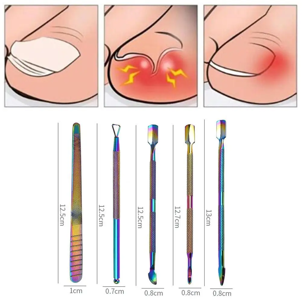 

Nail Manicure Tool Dual-ended Color Nail Cuticle Pusher Art Skin Steel Dead Spoon Tool Nail Tainless Rainbow Remover N1P4
