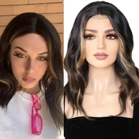 synthetic wig medium brown transparent middle part lace wigs for women cosplay bob wig two color wig 14inch lace long wavy wig