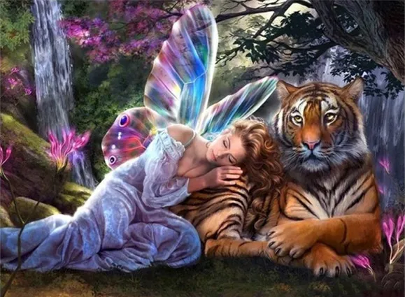 

Фея с тигром счетная красота наборы крестиков цвет Сделай Сам ручная работа рукоделие для вышивки 14 ct наборы крестиков Декор