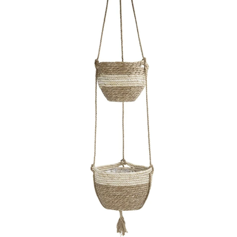 

Hanging Planter Basket Indoor Outdoor,Hanging Flower Pot, Natural Seagrass Flower Plant Pots, Beige