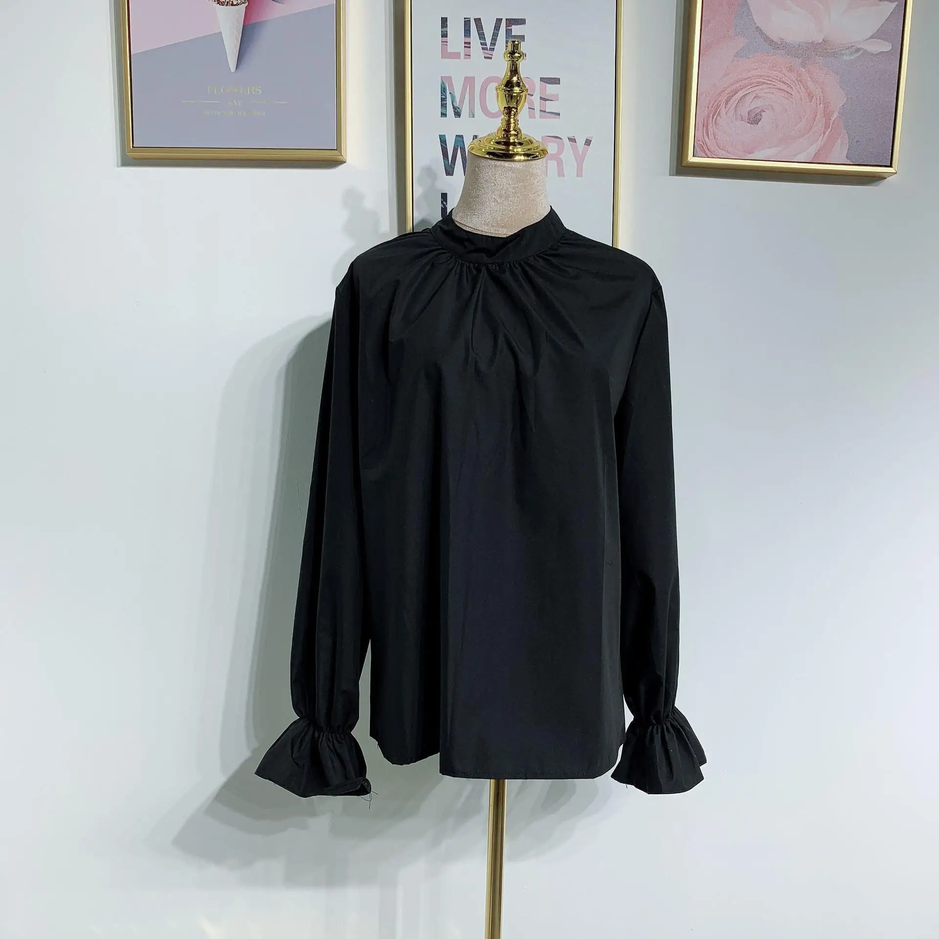 Модная женская блузка с оборками и рюшами топ рукавами-колокольчиками