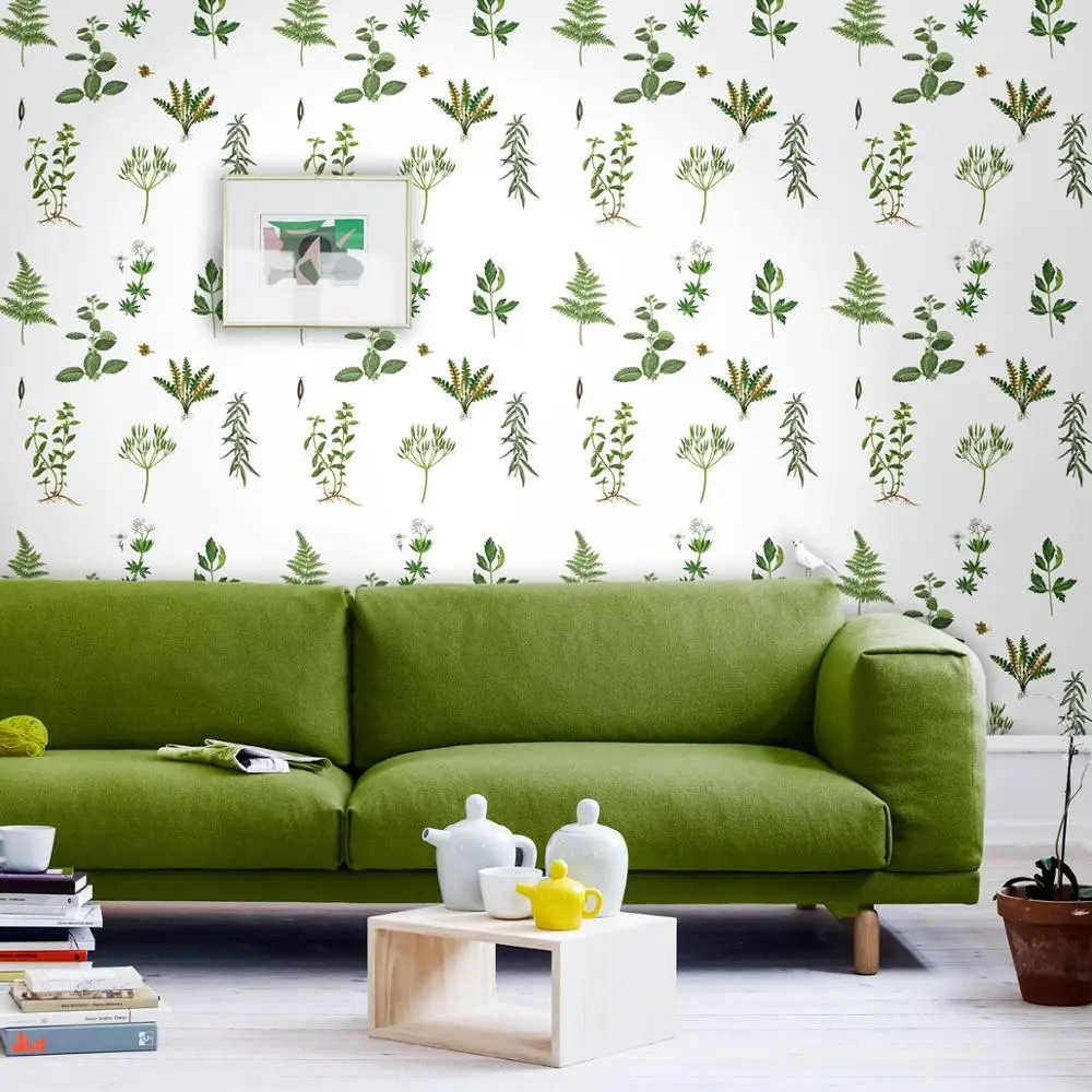 Свежие тропические обои с зелеными растениями для гостиной спальни PW423211001|Обои| |