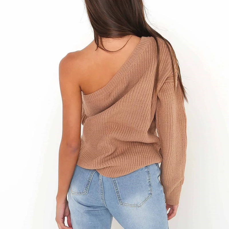 Осень-зима 2021 базовый женский свитер вязаный на одно плечо Женский пуловер