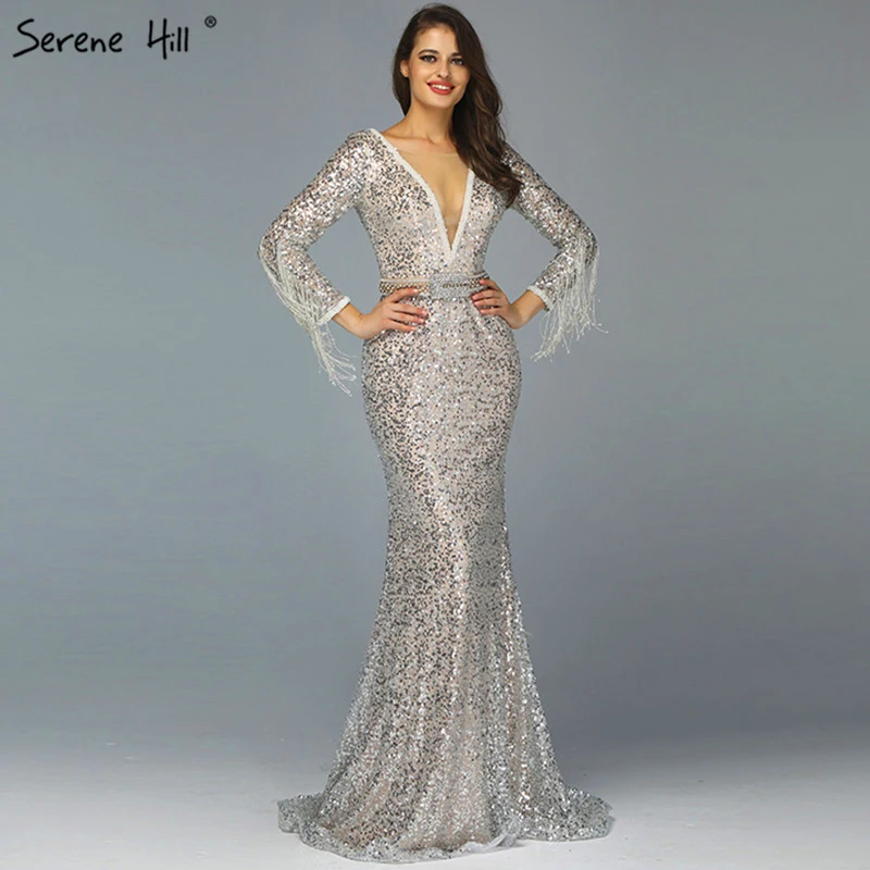 Роскошные вечерние платья Дубая с длинными рукавами и бахромой 2020 пикантные V