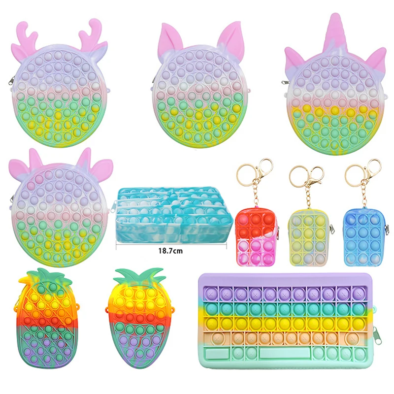 

Cute Rainbow Wallet Popper Sensory Silicone Push Storage Bag Decompression Coin Purse Fidget Toy Kids Stress Reliever Toys