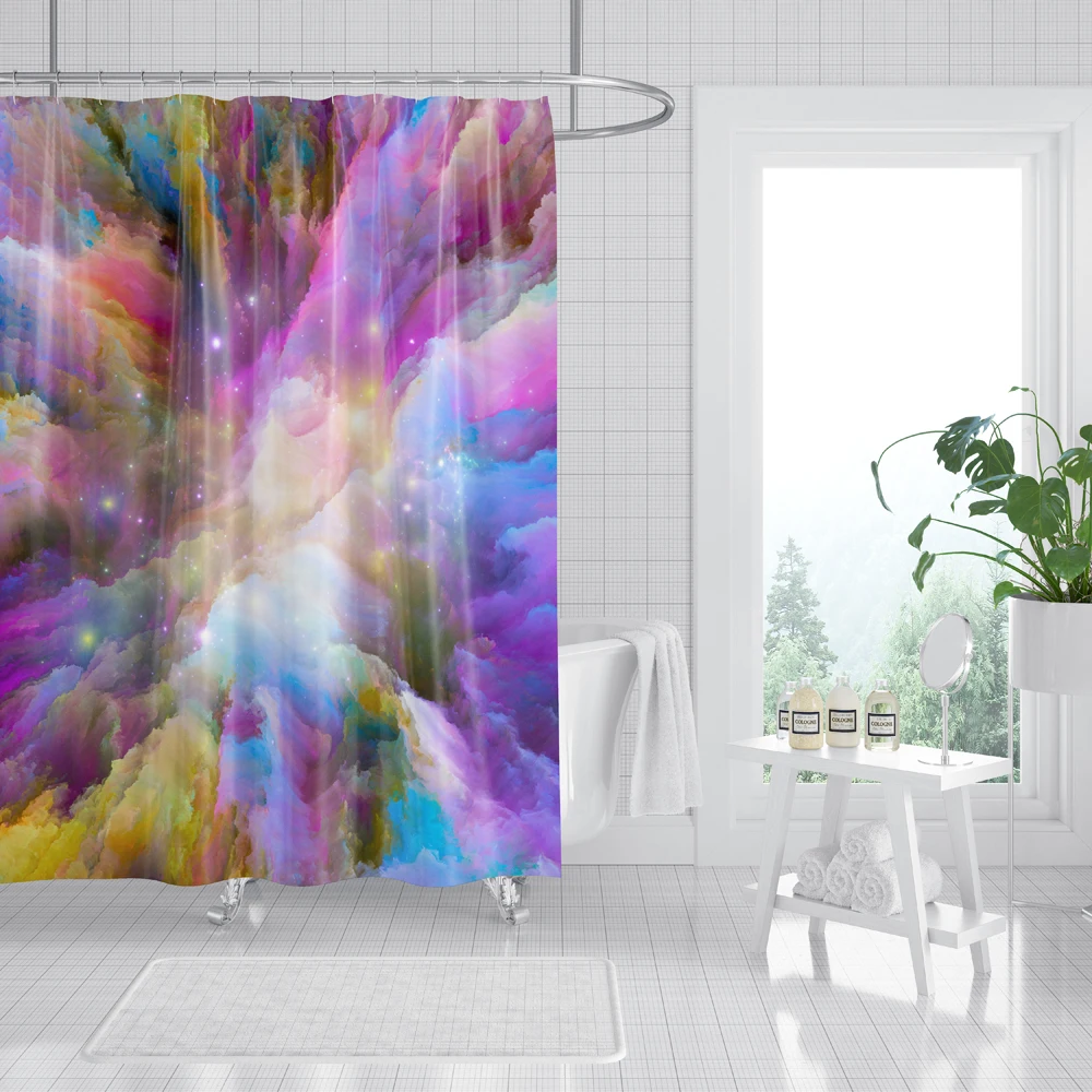 Cortinas de ducha psicod&eacute;licas para el hogar, juego de cortina de ducha de lujo de poli&eacute;ster, resistente al agua, decoraci&oacute;n de ba&ntilde;o-2
