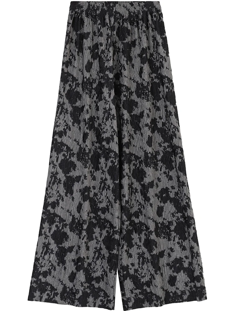 

IEQJ 2021 new spring and summer high waist straight printed pleated velvet full length floor pants female trousers WP57002