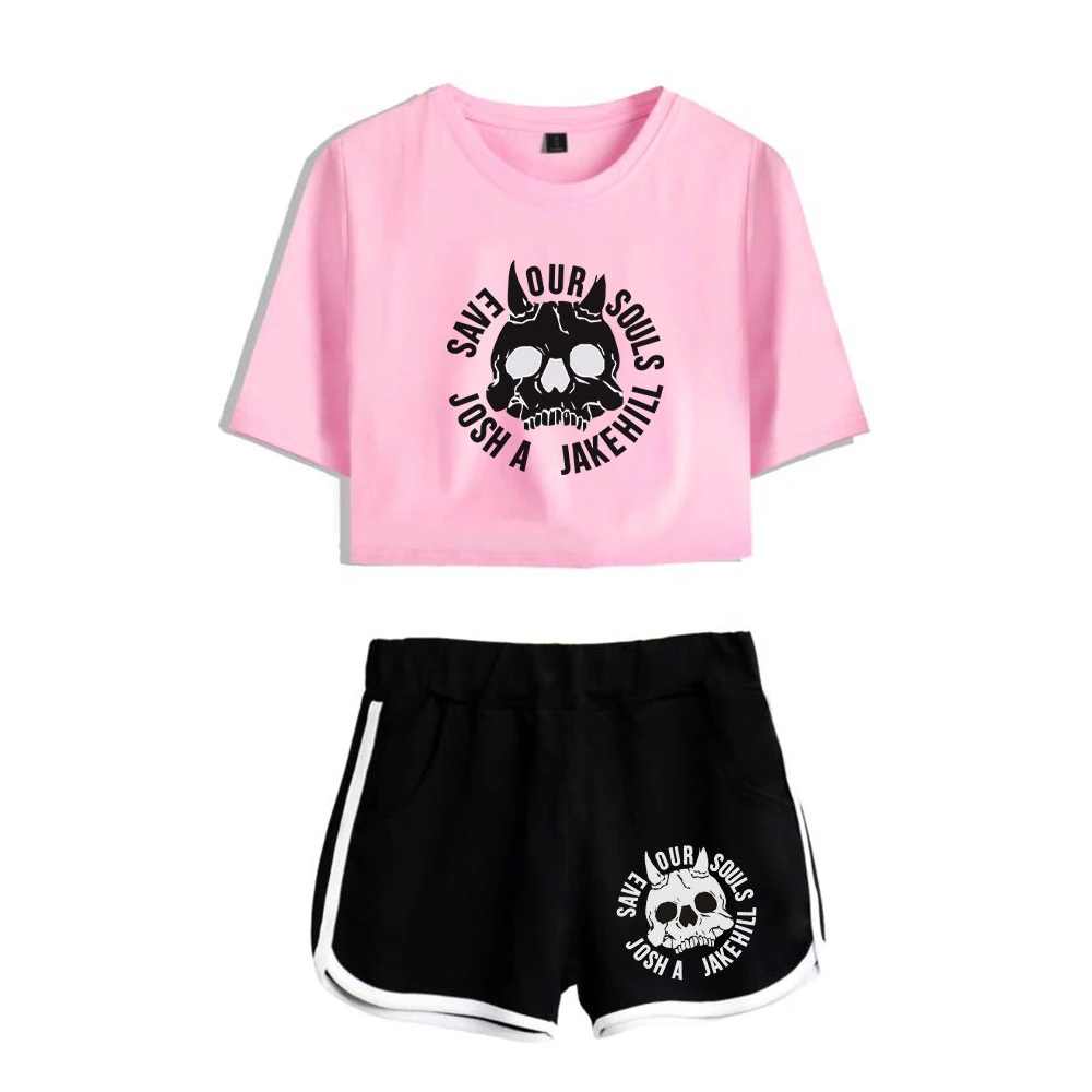 

Josh A & Jake Hill Clothes Female Tracksuit Two Piece Set Summer Short Sleeve Crop Top+Shorts 2021 Hip Hop Rapper Women's Sets