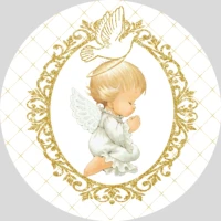 god bless baby baptism circle round background cover photo backdrop pigeon gold angel girl boy party decoration