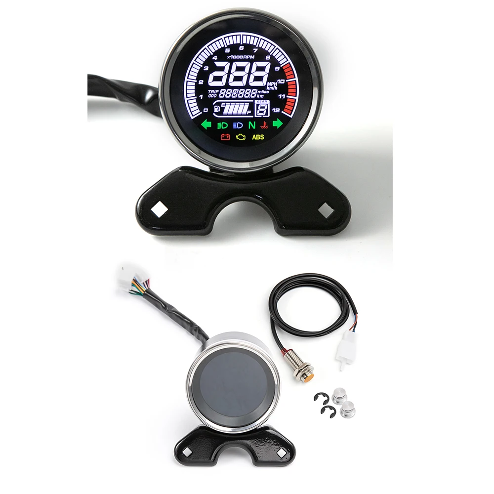 

12V Universal Motorcycle Tachometer Meter LED Backlight LCD Digital Speedometer Temperature Fuel Meter Motorcycle Level Gauge