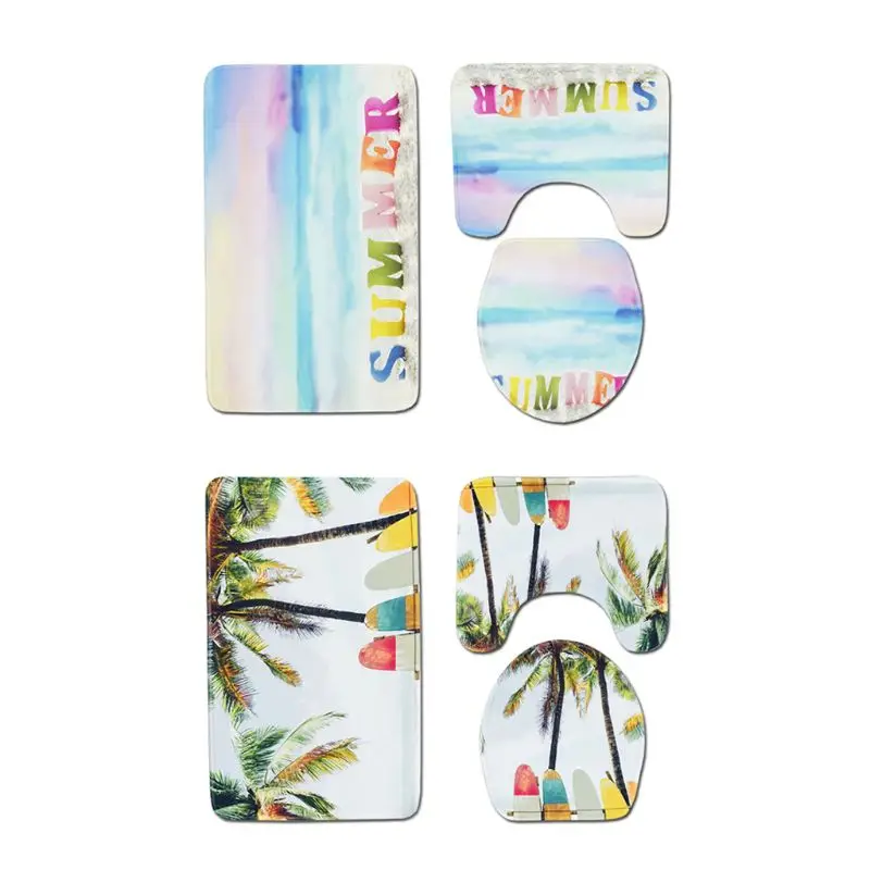 

3 Piece Bathroom Rug Set Seashell Pedestal Mat Non Slip Bath Mat Toilet Lid Set Premium Quality