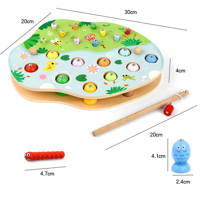 

Wooden Fishing Toys Magnetic Fishing Game Fish Worm Catching Game Educating Parenting For Kids Toddlers