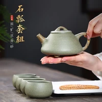 %e2%98%85twisted clay and stone ladle pot one pot with green pea and stone ladle pot one pot with kung fu teapot and tea set
