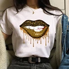 Новая летняя модная футболка с принтом губ, леопардовой расцветки, женские топы в стиле Харадзюку, футболка с круглым вырезом для девушек, смешная футболка с поцелующимися губами