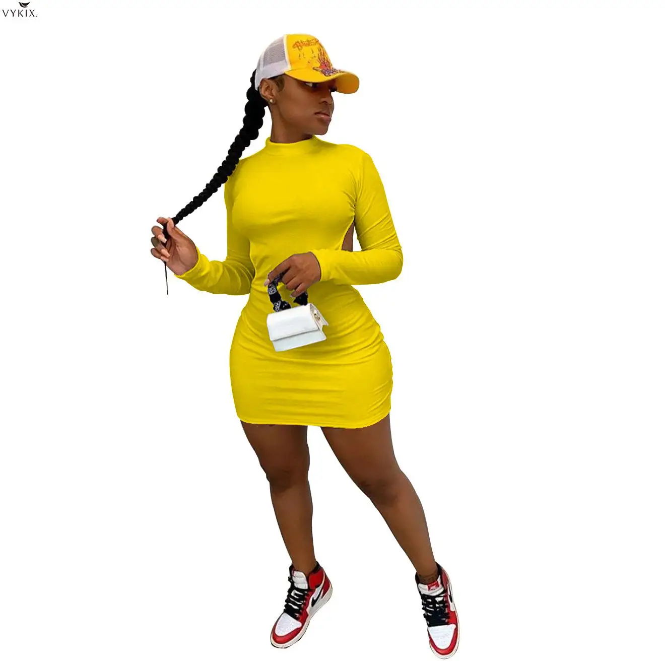 

2020 Fashion Women Long Sleeve Open Back Above Knee Mini Bodycon Club Dress Sexy Party Clubwear Bandage Holiday Dresses Vestidos