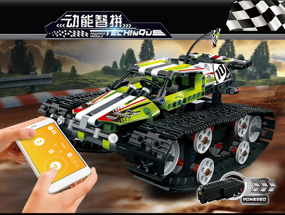 Technic RC Гусеничный гоночный автомобиль строительные блоки Электрический Мотор мощность дистанционное управление функция кирпичи автомобиль игрушки для детей