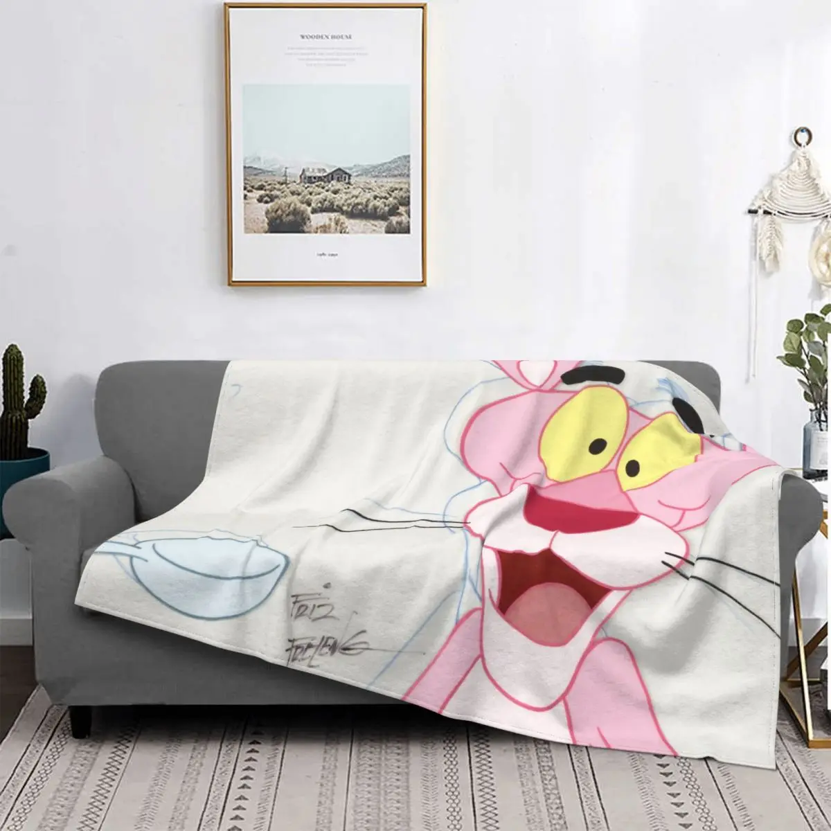 

Manta de franela con personajes de dibujos animados, colcha de franela con boca abierta, suave y acogedora, Pantera Rosa