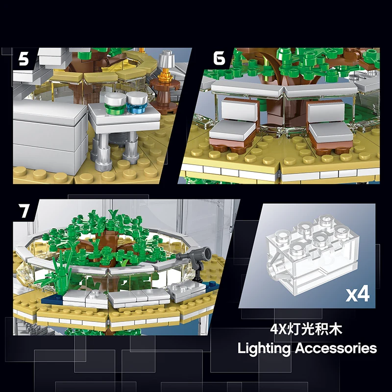 

MOC 3495PCS Creative Architecture Street View Glass Tree House Forest Villa Plants Model Building Block Bricks Toys Kids Gift