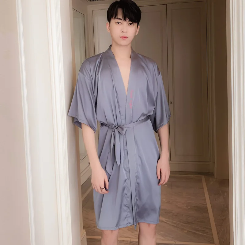 Летняя Пижама для пар Мужская пижама халат шорты ночная рубашка пикантная