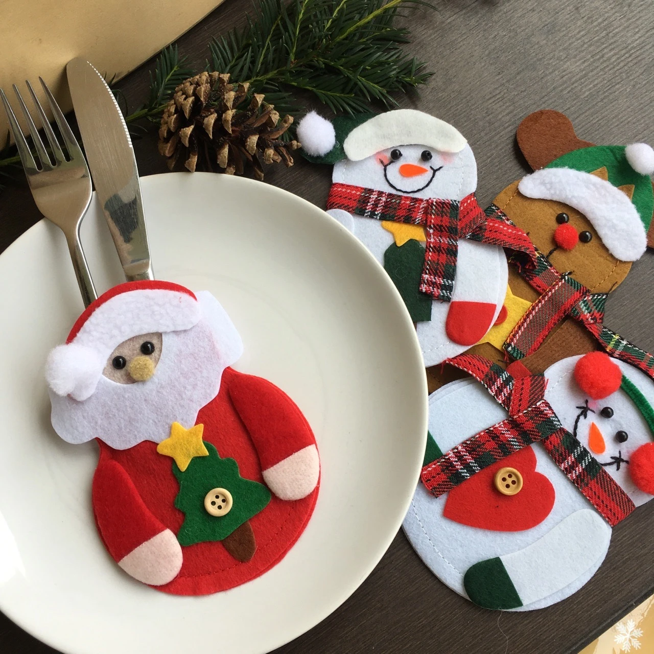 

4/10pcs Christmas Fork Knife Cutlery Holder Bag Red Santa Hat Navidad 2022 Noel Christmas Decoration for Home Dinner Table Decor