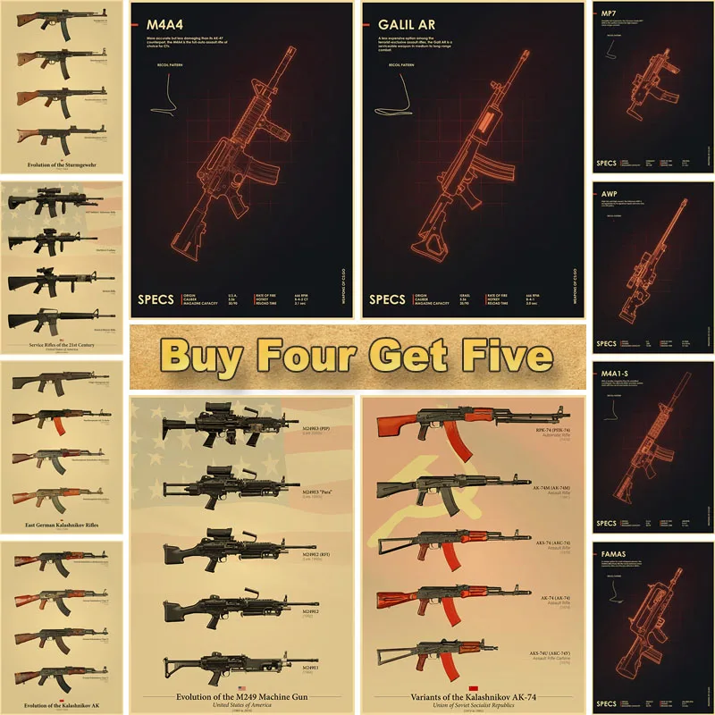 

Games CS GO Gun Poster Home Decor Sticker Retro Kraft Paper Ussr Posters Hotel Bar Cafe Living Room Wall Art Painting