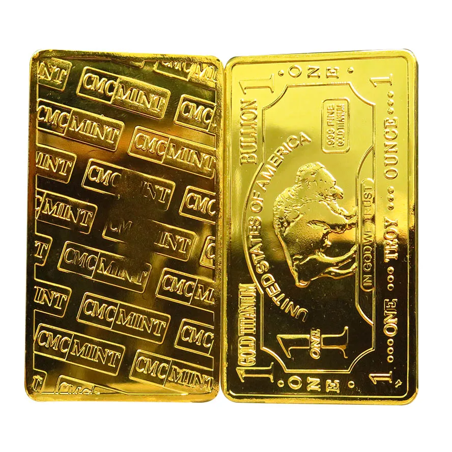 Титановое покрытие с золотым слитком США 1 Тройная унция копия буйвола плакатом