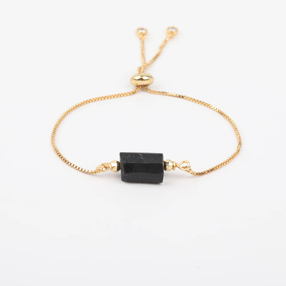 

10Pcs/Lot Natural Black Tourmaline Nugget Beads Cord Knotted Adjustable Bracelet Women Gold Chains Tennis Bracelet Wholesales