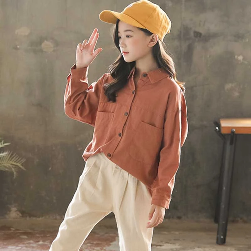 Блузка с длинным рукавом для девочек подростков 2020 хлопок|Блузки и рубашки| |