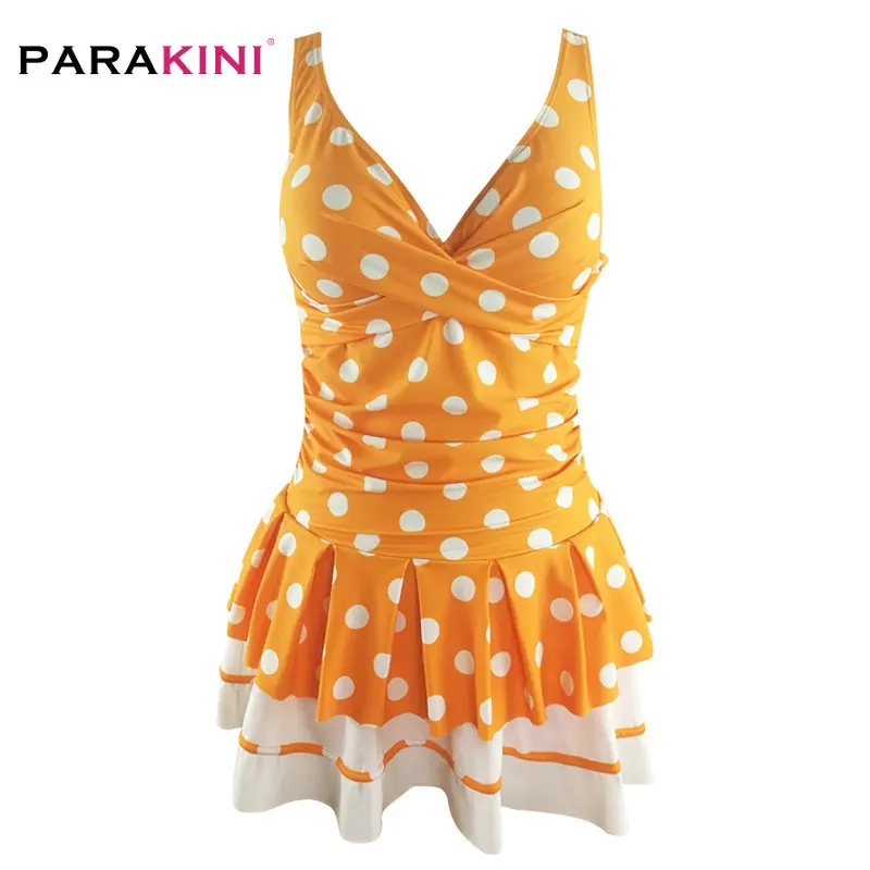 PARAKINI, сдельный купальник,, плюс размер, 2XL, одежда для плавания, для женщин, пуш-ап, купальники, в горошек, с принтом, на бретельках, ретро платье, одежда для плавания, танкини