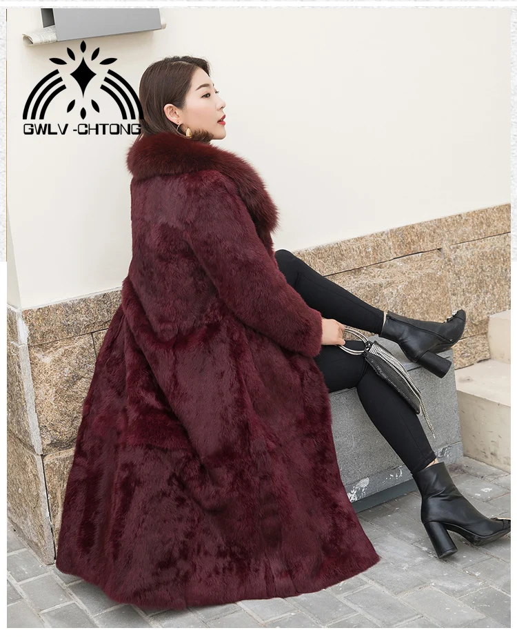 Женская длинная куртка с воротником из лисьего меха | одежда