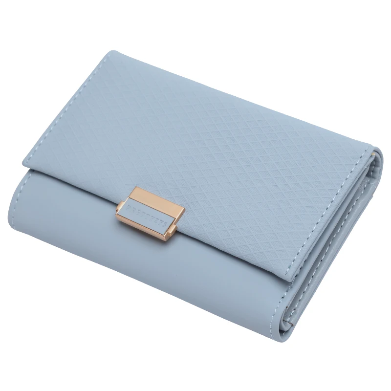 Light Blue Клетчатый Кожаный Кошелек на молнии для женщин и девушек,, женский роскошный кредитный держатель для карт и монет, средние кошельки для девушек - Цвет: Light Blue