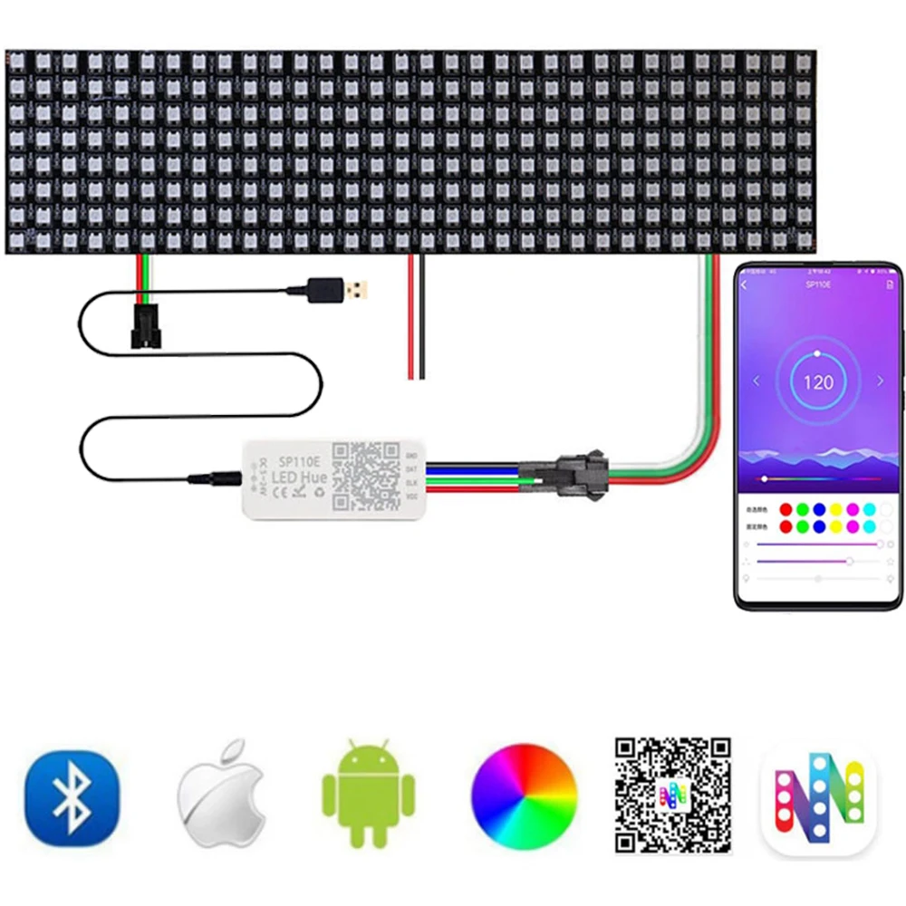 8x8/16x16/32x8 Led Panel Kit WS2812B Led Strip Digital Panel Matrix Addressable with DC 5V USB Cable SP110E Bluetooth Controller