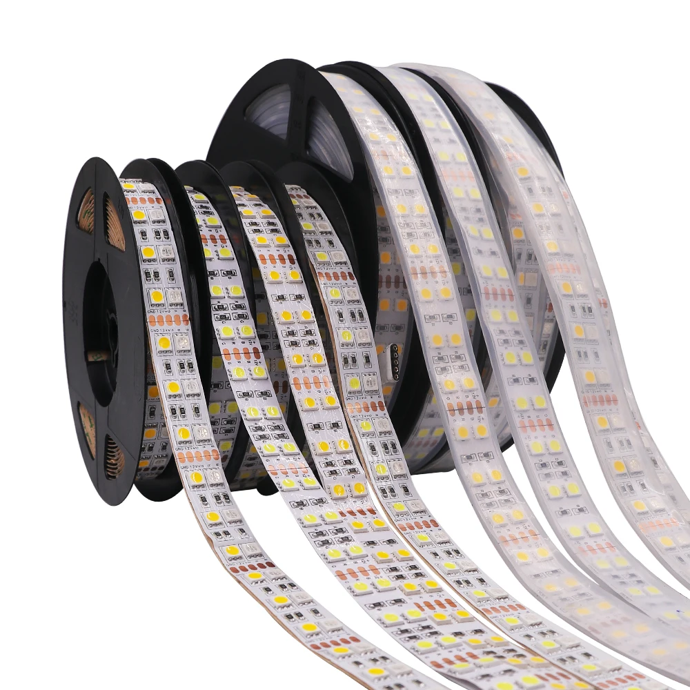 5m RGB RGBW RGBWW Led Strip Light 12V 24V 5050 120Leds/m Double Row Flexible LED Tape Ribbon IP67 Waterproof Stripe Light
