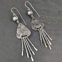 vintage silver color tassel drop earring for women indian ethnic banquet jewelry 2019 elegant long dangle leaf o3d411