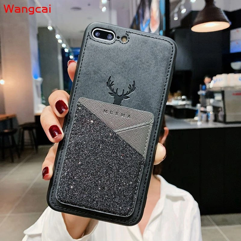 Чехол для iPhone 11 Pro Max X XR XS 8 7 6 6s Plus SE 2020 кошелек с кармашком карт тканевый оленем