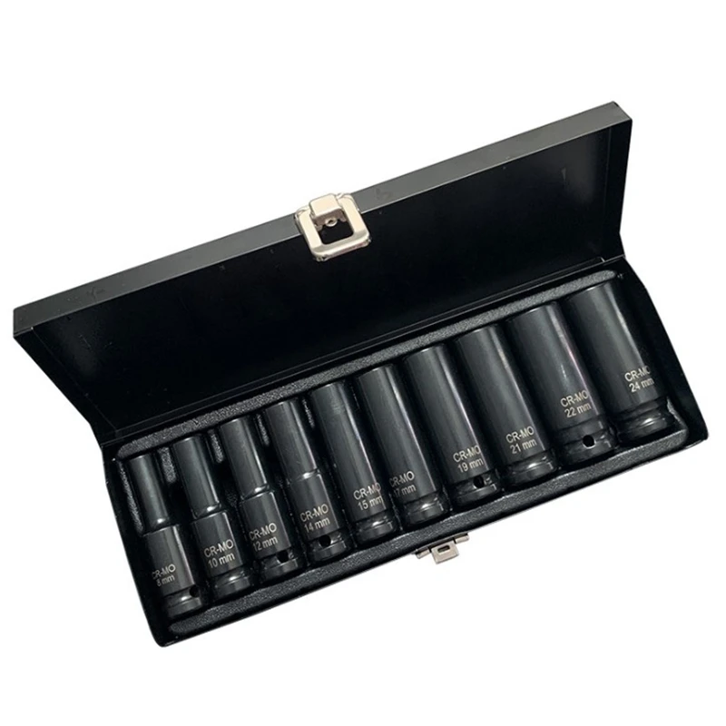 

10Pc Wind Sleeve Pneumatic Sleeve 1/2 Auto Repair Tool Set Iron Box Sleeve