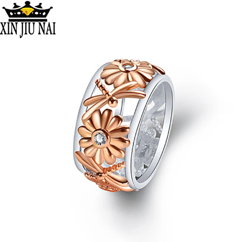 Розовое Золотое рождественское кольцо для женщин медные пустотелые Подсолнухи