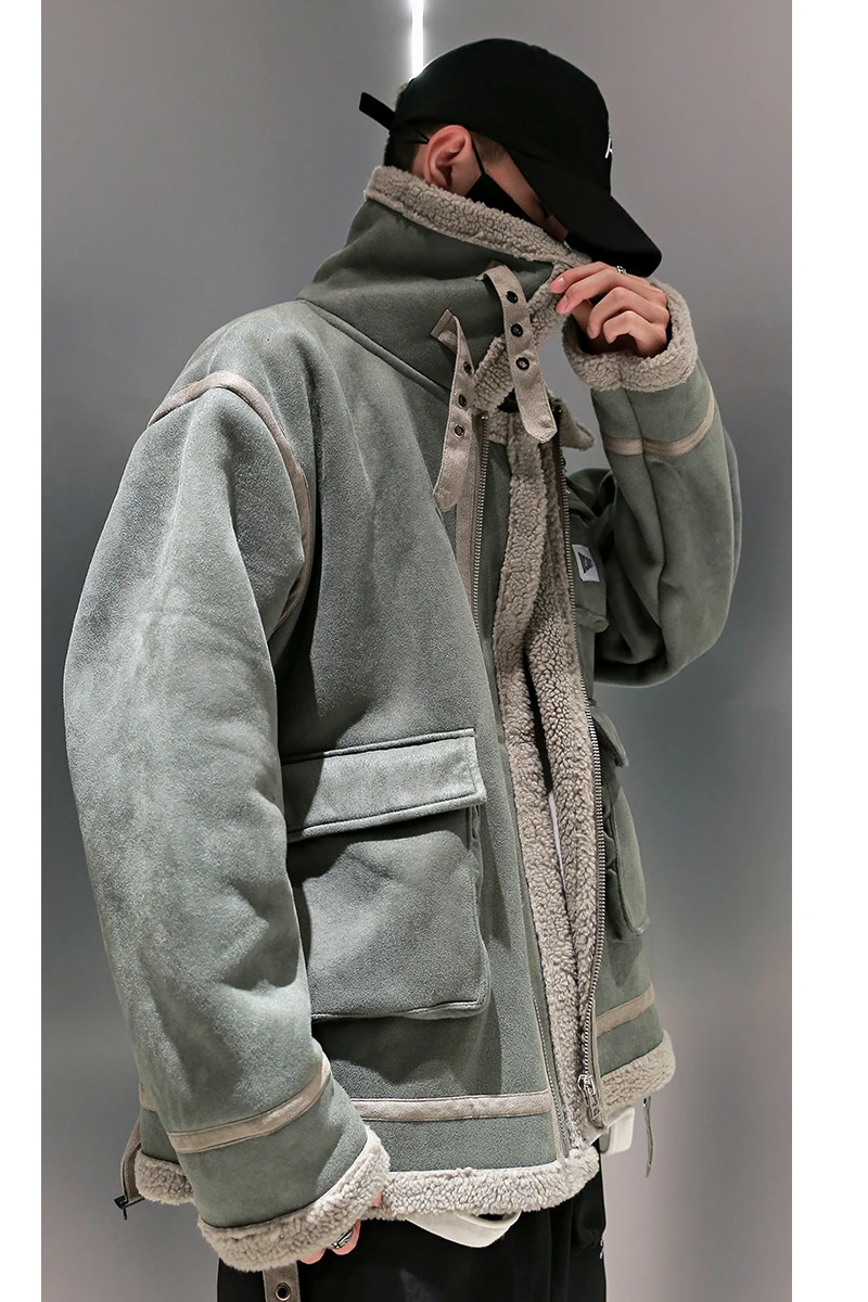 Мужская модная Тяжелая дубленка из искусственной замши повседневная куртка в