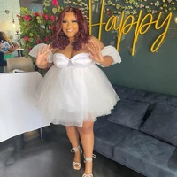 sweet ivory tiered off shoulder women dresses puffy tulle ball gown birthday party wears zipper back plus size short prom gowns