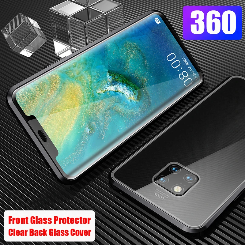Роскошный металлический чехол с магнитным стеклом для huawei mate 20 Pro, чехол-Броня 360, защитная задняя крышка для всего тела, чехол для huawei mate 20Pro