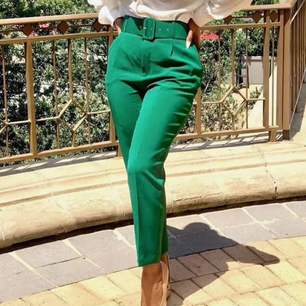 

2021 New Fashion Autumn OL Women Casual Pants European Commute Solid Sexy High Wait Pants With Belt Fall Clothed For Ladies
