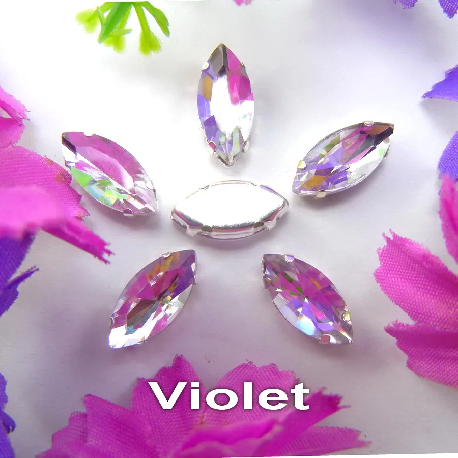 A23 Violet Стеклянные кристаллы, серебряные когти, 8 размеров, красивые цвета, конский глаз, Наветт, маркиза, форма, пришитые стразы, бусины, Аппликации, сделай сам - Цвет: A23 Violet