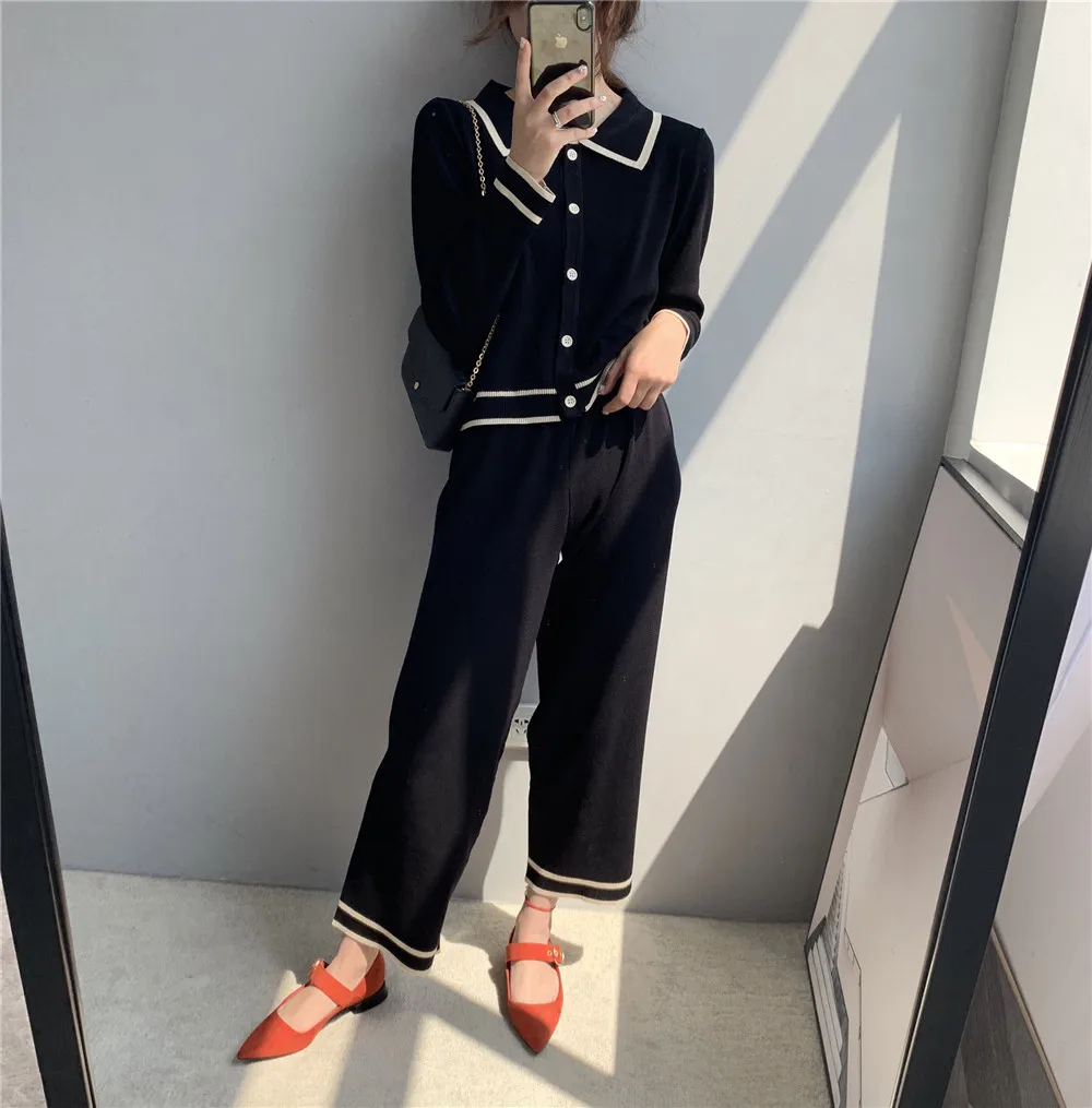 

Two Piece Set New Spring and Autumn Casual Sweaters Women Knitted Cardigan Long Pants Set Female Sweater Set NS1949