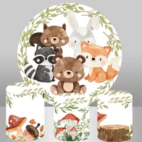 woodland party baby shower circle background animals bear fox boy birthday party decor dessert table banner round backdrop