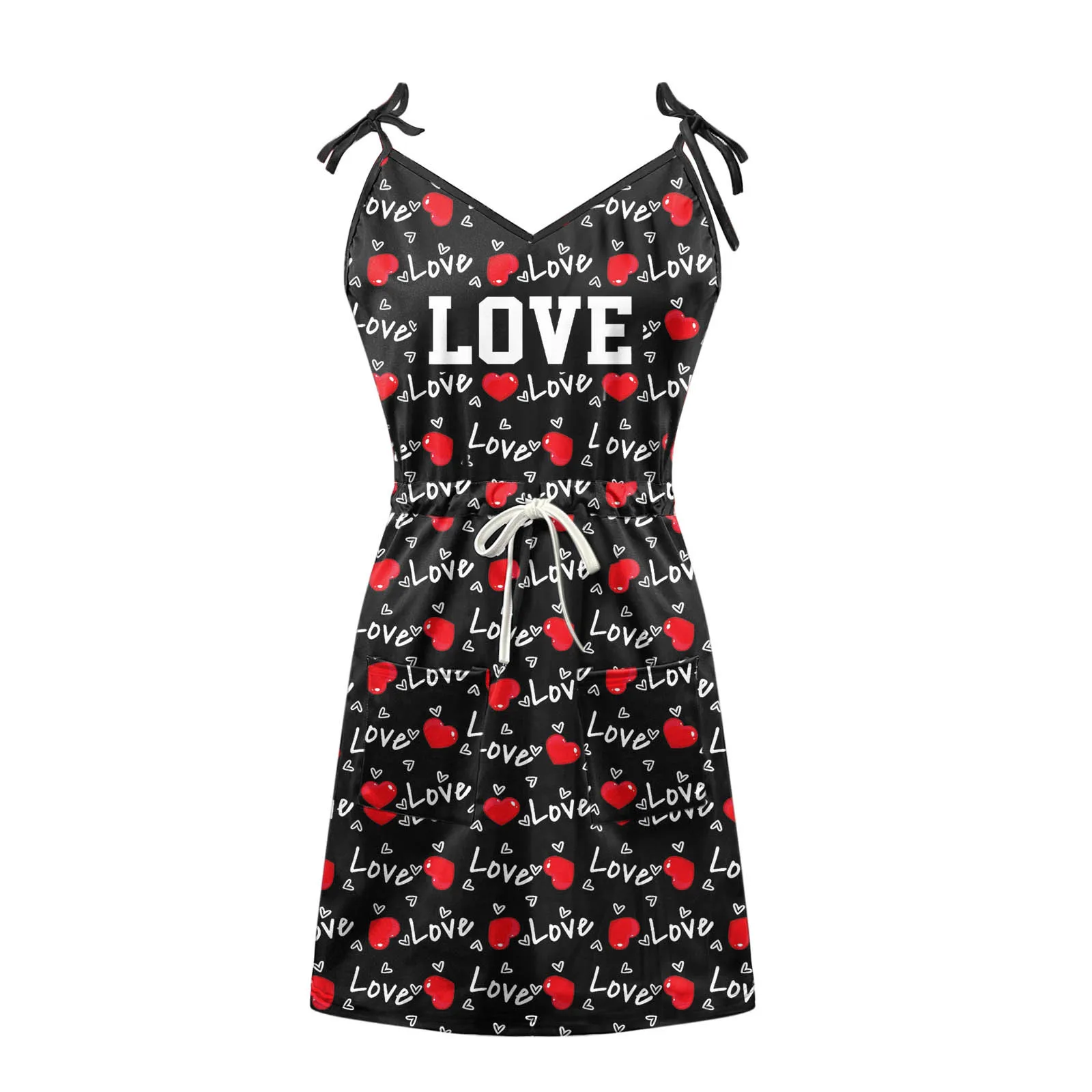 

Women Summer Dress Casual V-neck Sleeveless Backless Spaghetti Strap Sexy Loose Dresses Drawstring Beach Dress Vestidos Female