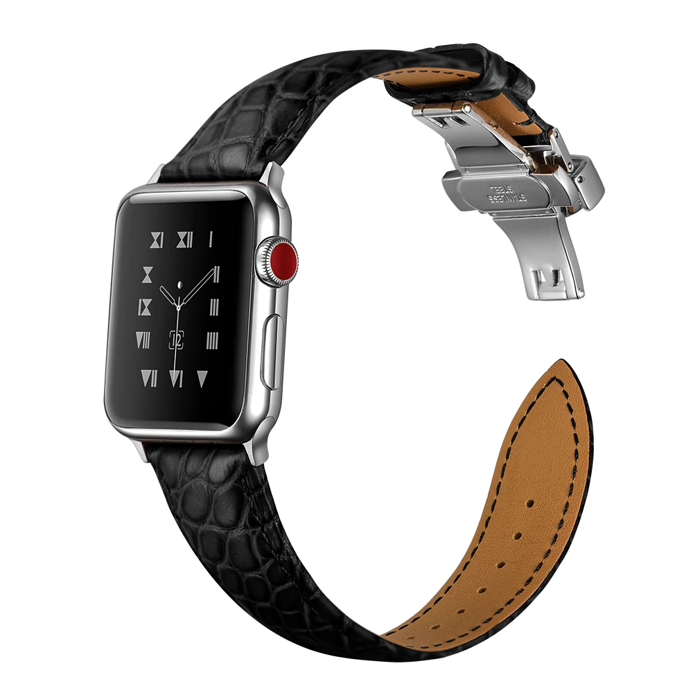 Ремешок UEBN из натуральной кожи с застежкой бабочкой для Apple watch Series 5 ремешок часов