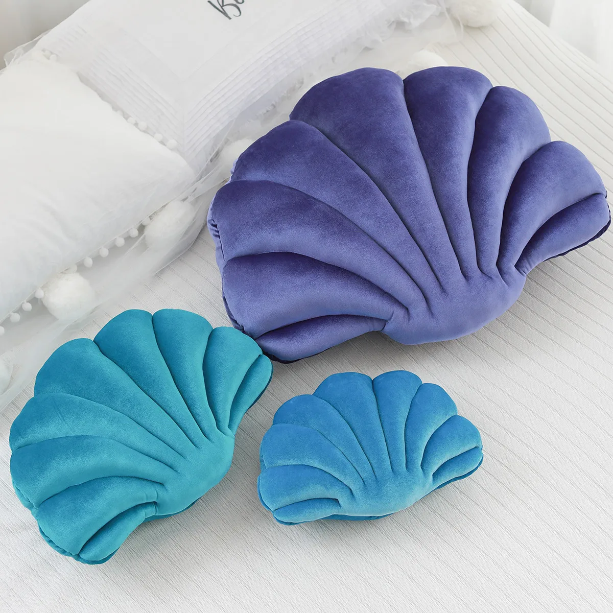 Almohada de terciopelo de lujo con dise&ntilde;o de princesa de hadas para el hogar, coj&iacute;n de felpa con dise&ntilde;o de concha de mar, perfecto para decoraci&oacute;n de cama, sof&aacute;, regalo-2