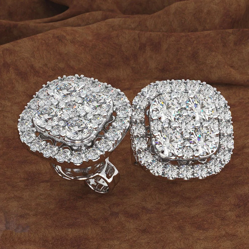 White gold earrings Полный граненый фианит женское кольцо серьги гвоздики Золото& розовое& белое серебро вечерние Дубай Monaco дизайн Роскошная Ювелирная Свадебная лента - Цвет камня: White gold earrings